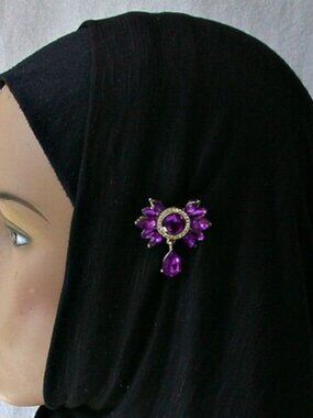 Purple Crystal Fashion Bow Tie Hijab Pin Bridal Brooch